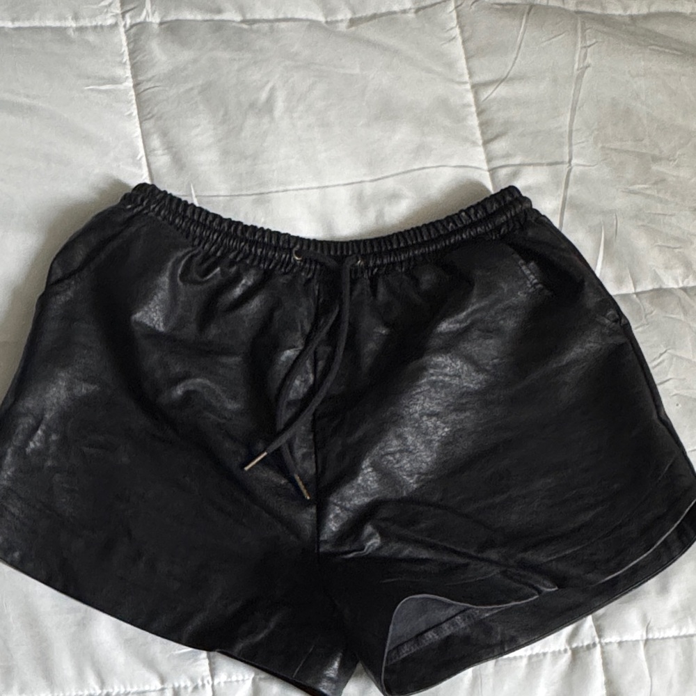 Faux Leather Black Women's Shorts